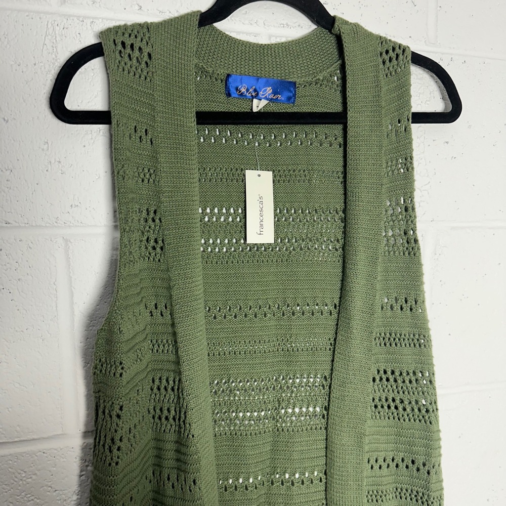 Blue Rain‎ Francescas Green Pointelle Knit Longline cottagecore Vest Small NWT